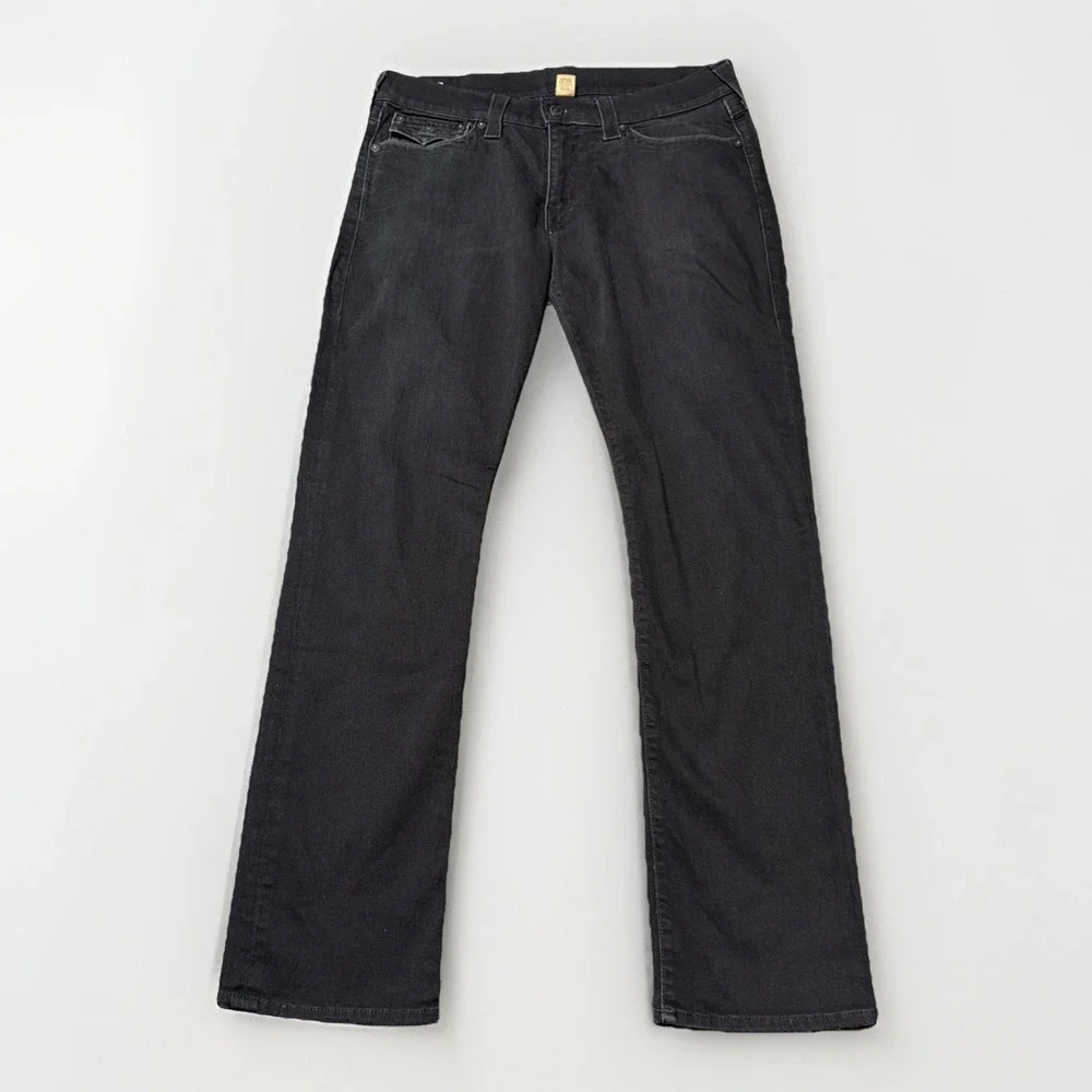 True Religion Jeans Mens 36 Black‎ Ricky Relaxed Straight Denim USA Made Flap